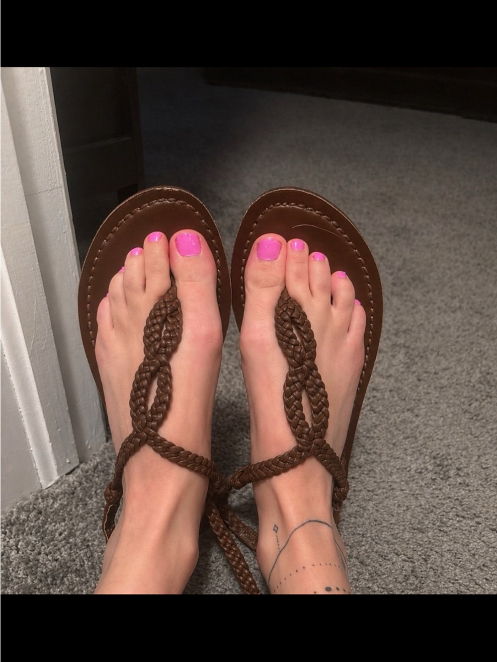 Aeropostale Brown Braided T-Strap Sandals